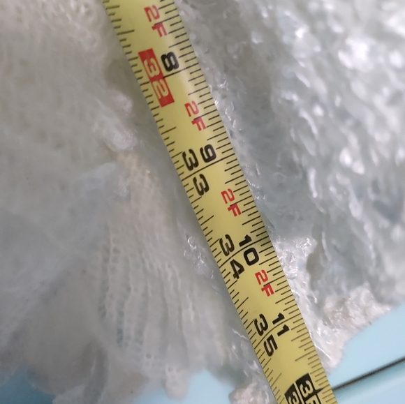 white ruffly frilly long cardigan with shimmery look to it from dressbarn medium - Picture 7 of 9